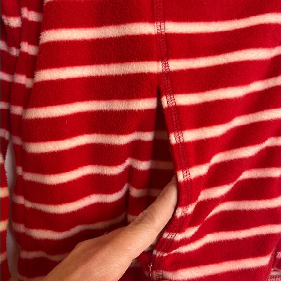 LL Bean Womens Full Zip Red White Striped Fleece Jacket Size M Outdoors Holiday - Picture 2 of 11